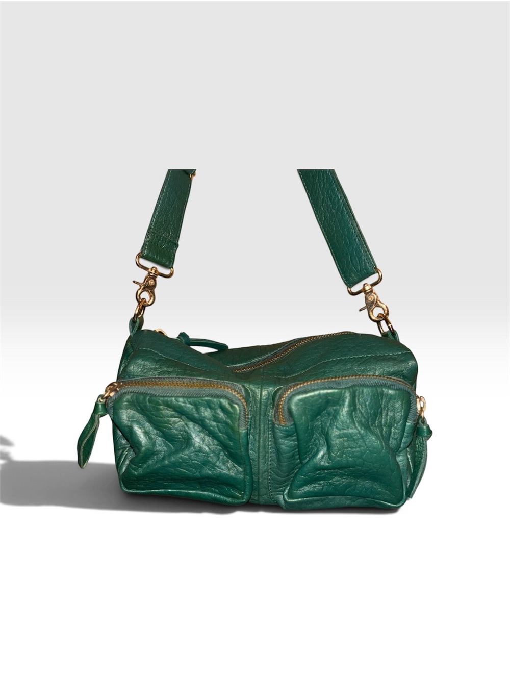 Anthropologie Emerald Leather Crossbody Bag with Dual Front Pockets